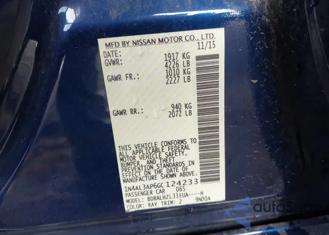 2016 Nissan Altima 2.5 Sr from USA, damaged, VIN 1N4AL3AP6GC124233